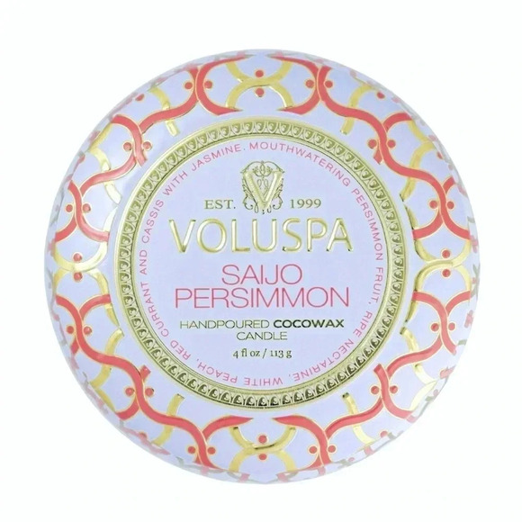 NEW VOLUSPA SINGLE WICK TIN CANDLE SAIGO PERSIMMON SCENT 4oz. - Picture 5 of 12